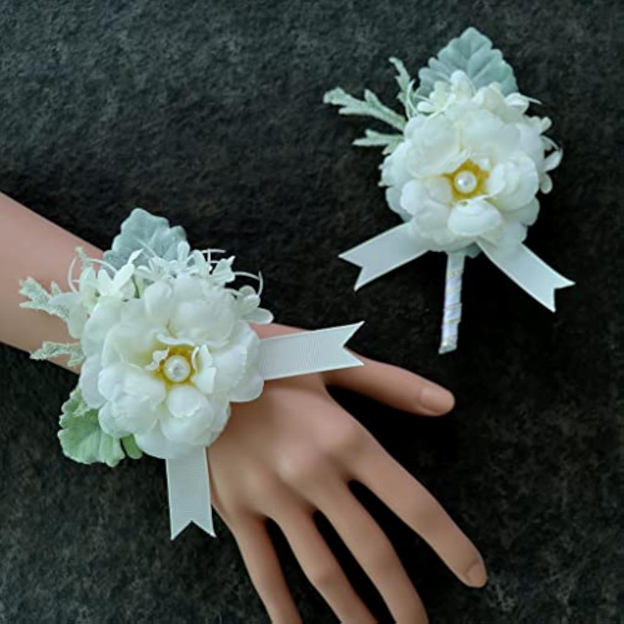 Wedding Groom Boutonniere and Bride Wrist Corsage Set